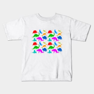 Dinosaur Silhouettes (Bright Colours) Kids T-Shirt